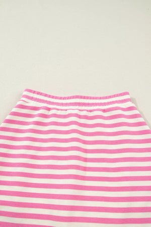 Pink and white striped bikini bottoms with an elastic waistband.