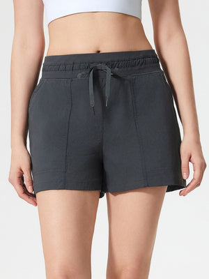 Dark Gray Coastal Drawstring Utility Shorts with elastic waistband and drawstring.