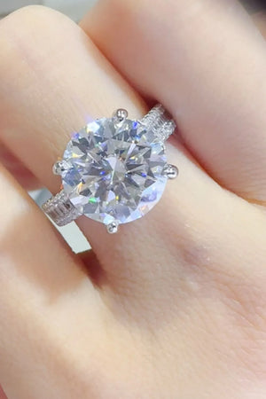 Silver moissanite crown ring with pavé band detail