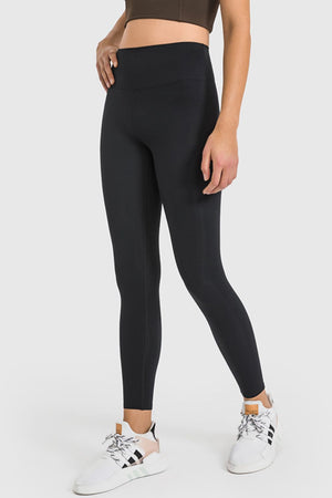 Black high-waist performance leggings with ankle length