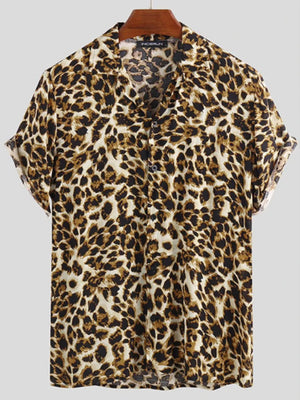 Men's Full Size Leopard Print Short Sleeve Shirt in Leopard, side view