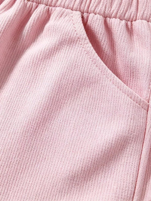 Children's Graphic Round Neck Tee And Shorts Set in Pink, model styling view