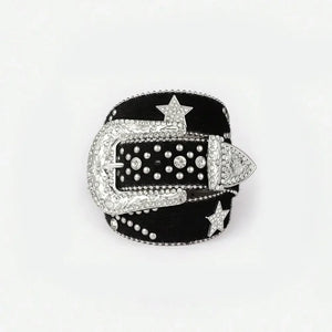 Black western belt with crystal embellishments and star details