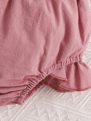 Pink baby set with ruffled bloomers and elastic waist detail