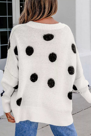 Polka Dot Button Up Cardigan in White, side view