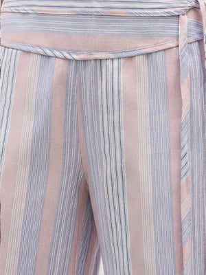 Striped Wide-leg Pants With Tie Waist in Blue, view 15