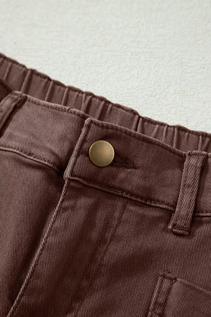 Solid Color Square Patch Pocket Barrel Jeans, close-up detail