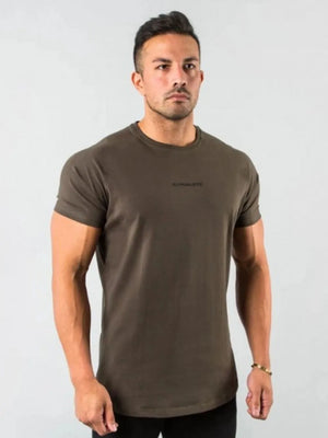 Athletic crew neck t-shirt in taupe with subtle logo detail