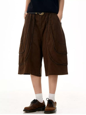 Men's Loose Fit Wide Leg Cargo Capris in Khaki, model styling view