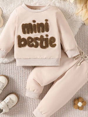 Crew-neck Graphic Long-sleeve Pants in Ivory White, front view