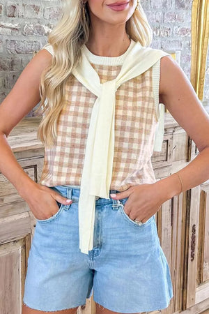 Plaid Knit Sweater Vest, model styling view
