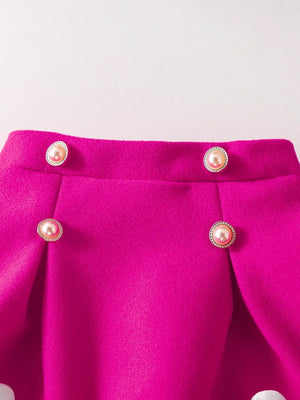 Hot pink knit skirt with pearl buttons and pleats