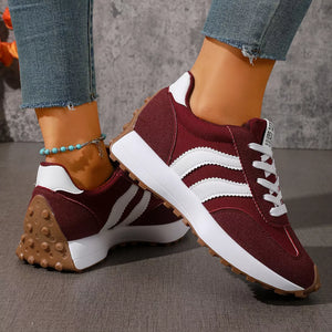 Lace Up Round Toe Sneakers in Red, view 18