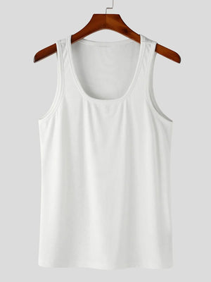 White ribbed tank top with square neckline.