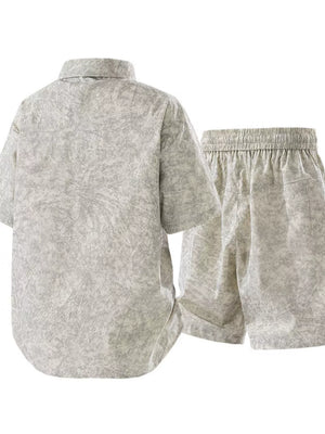 Men's Plus Size Lightweight Textured Shirt And Shorts Set in Beige, side view