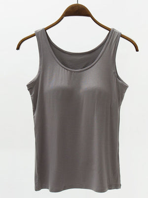Gray modal tank top with scoop neckline and built-in support.