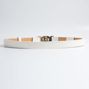 Ivory vegan leather belt with interlocking buckle and stitched detail
