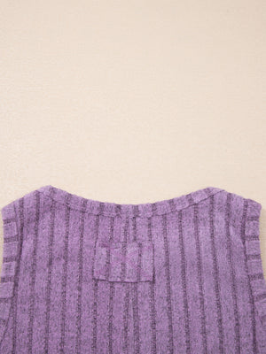 Purple ribbed mineral wash tank top with a chest pocket detail.