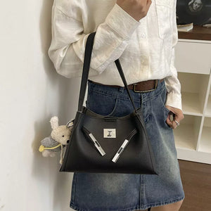 Lock Detail Crossbody Bag in Black, fabric detail