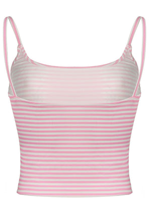 Pink stripe ribbed scoop tank top with thin straps