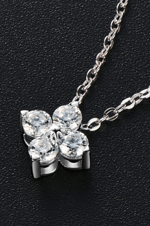 Four-petal diamond blossom necklace in silver sterling silver with clear cubic zirconia.