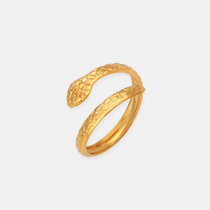 Gold textured serpent wrap ring with diamond scale pattern detail.
