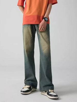 Men's wide-leg jeans in dark blue with a faded wash and relaxed fit.