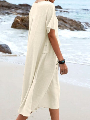 Full Size Casual Linen Blend Midi Dress in Royal Blue, side view