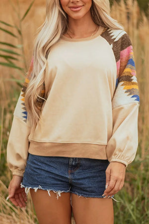 Sequined Rodeo Graphic Aztec Bubble Sleeve Sweatshirt, front view