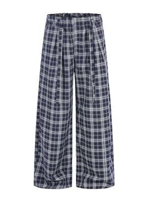 Men S Plaid Wide-leg Pants in Blue, front view