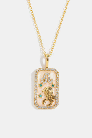 Gold-plated Leo zodiac sign pendant necklace with crystals and enamel detail