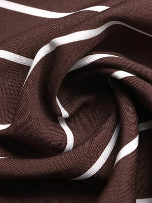Brown striped maxi dress fabric detail with smocked texture.
