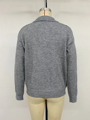Argyle Patterned Polo Collar Sweater in Dark Gray, view 13