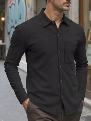 Men's Full Size Casual Button Up Long Sleeve Shirt, model styling view
