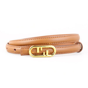 Caramel leather belt with oval gold buckle