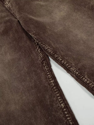 Brown corduroy joggers with visible stitching detail