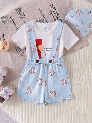 Children's Baseball Bodysuit And Suspender Set in Light Blue, back view