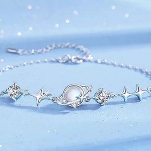 Celestial zircon star adjustable bracelet with planet charm