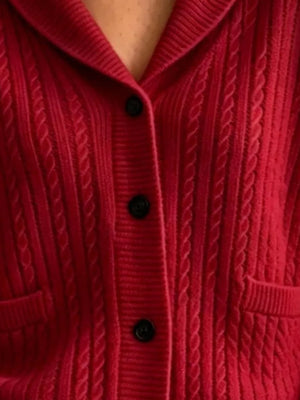 Full Size Shawl Collar Cable Knit Cardigan in White, model styling view