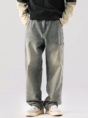 Men S Vintage Wash Relaxed Fit Jeans in Black, front view