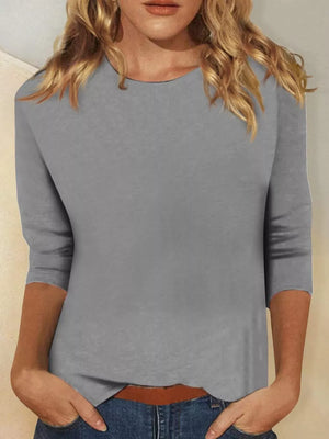 Solid Color Round Neck T-shirt in Green, back view