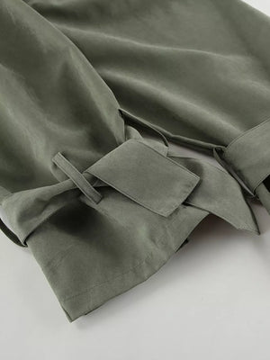 Lapel Collar Belted Cropped Trench in Moss, view 11