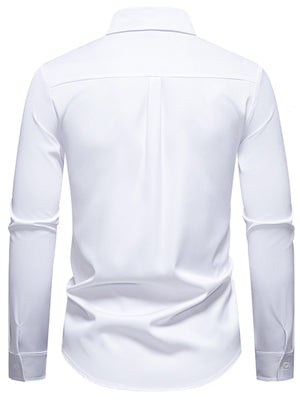 Men's white long sleeve button-down cotton undershirt with a classic collar.
