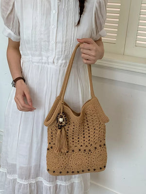 Knit Crochet Handbag in Brown, alternate angle