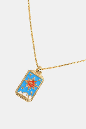 Celestial tarot pendant necklace in Sun color with sun and clouds design, gold chain