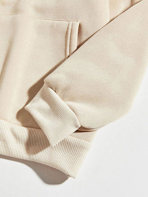 Chestnut hoodie with ribbed cuffs and hem, and a front pocket detail.