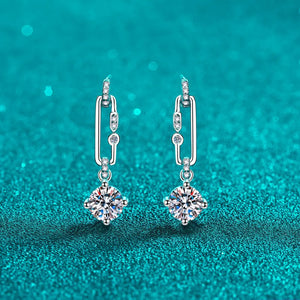 Silver link moissanite drop earrings with dazzling stones and 925 sterling silver.