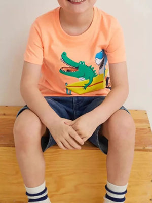 Toddler cotton crew neck t-shirt with crocodile surf adventure graphic