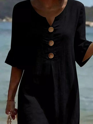 Full Size Casual Button Midi Dress With Ruffle Sleeves in Yellow, model styling view