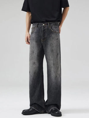 Men's Vintage Wash Flare Jeans Plus Size in Dark Gray, back view